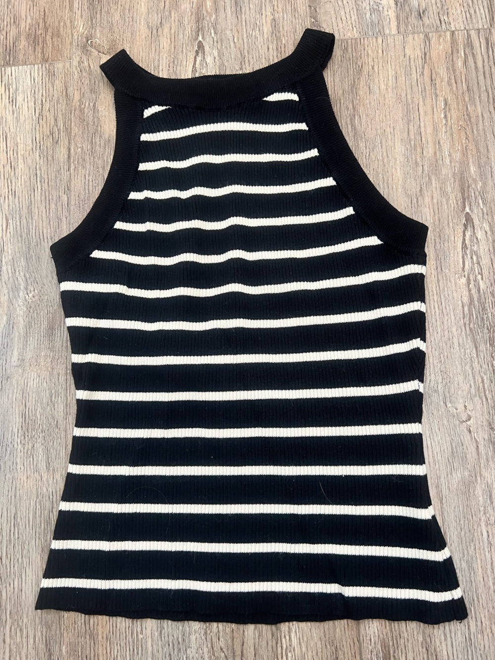 By Together Black & White Striped Ribbed Halter Tank